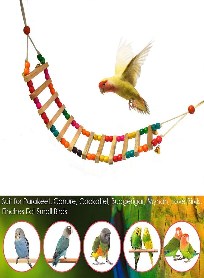 JAINSONS PET PRODUCTS منتجات جاينسونز للحيوانات الأليفة | لعبة جسر سلم خشبي ملون للطيور بطول 28 بوصة مع خرز وجرس | ملحق أرجوحة معلقة للببغاوات، والبادجي، وطيور الحب، والطيور الصغيرة - Image 3